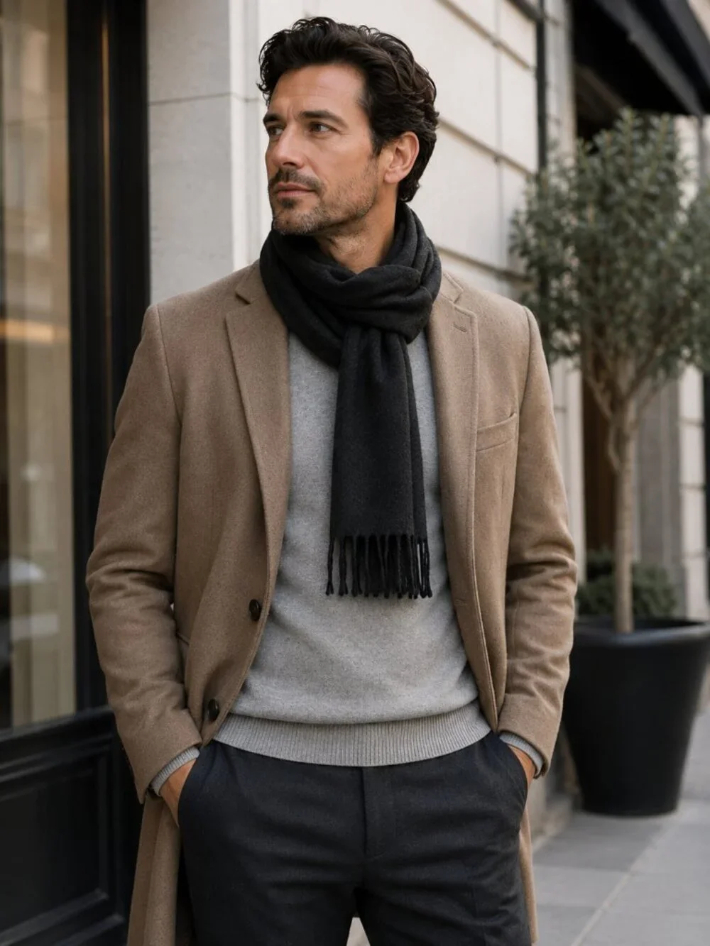 Amicale 100% Cashmere Charcoal Gray Lightweight Fringe Scarf Made in USA
